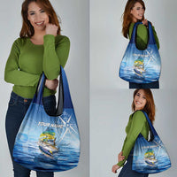 Mahi Mahi and Tuna Fish Grocery Bag Fishing Ocean Water Background and Nautical Compass Elements - Wonder Print Shop