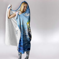 Mahi Mahi and Tuna Fish Hooded Blanket Fishing Ocean Water Background and Nautical Compass Elements - Wonder Print Shop