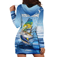 Mahi Mahi and Tuna Fish Hoodie Dress Fishing Ocean Water Background and Nautical Compass Elements - Wonder Print Shop
