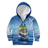 Mahi Mahi and Tuna Fish Kid Hoodie Fishing Ocean Water Background and Nautical Compass Elements - Wonder Print Shop