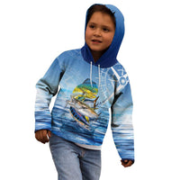 Mahi Mahi and Tuna Fish Kid Hoodie Fishing Ocean Water Background and Nautical Compass Elements - Wonder Print Shop