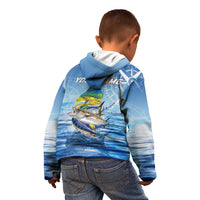 Mahi Mahi and Tuna Fish Kid Hoodie Fishing Ocean Water Background and Nautical Compass Elements - Wonder Print Shop