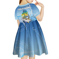 Mahi Mahi and Tuna Fish Kid Short Sleeve Dress Fishing Ocean Water Background and Nautical Compass Elements - Wonder Print Shop