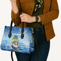 Mahi Mahi and Tuna Fish Leather Bag Fishing Ocean Water Background and Nautical Compass Elements - Wonder Print Shop
