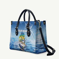 Mahi Mahi and Tuna Fish Leather Bag Fishing Ocean Water Background and Nautical Compass Elements - Wonder Print Shop