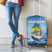 Mahi Mahi and Tuna Fish Luggage Cover Fishing Ocean Water Background and Nautical Compass Elements - Wonder Print Shop