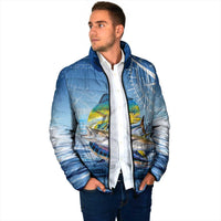 Mahi Mahi and Tuna Fish Padded Jacket Fishing Ocean Water Background and Nautical Compass Elements - Wonder Print Shop