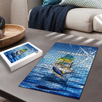 Mahi Mahi and Tuna Fish Puzzle Fishing Ocean Water Background and Nautical Compass Elements - Wonder Print Shop