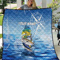 Mahi Mahi and Tuna Fish Quilt Fishing Ocean Water Background and Nautical Compass Elements - Wonder Print Shop
