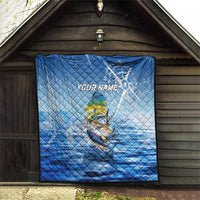 Mahi Mahi and Tuna Fish Quilt Fishing Ocean Water Background and Nautical Compass Elements - Wonder Print Shop