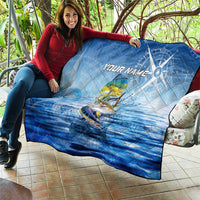 Mahi Mahi and Tuna Fish Quilt Fishing Ocean Water Background and Nautical Compass Elements - Wonder Print Shop