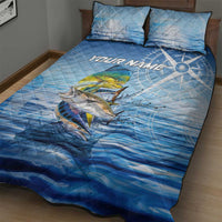 Mahi Mahi and Tuna Fish Quilt Bed Set Fishing Ocean Water Background and Nautical Compass Elements - Wonder Print Shop
