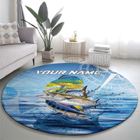 Mahi Mahi and Tuna Fish Round Carpet Fishing Ocean Water Background and Nautical Compass Elements - Wonder Print Shop