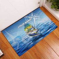 Mahi Mahi and Tuna Fish Rubber Doormat Fishing Ocean Water Background and Nautical Compass Elements - Wonder Print Shop
