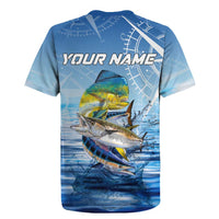 Mahi Mahi and Tuna Fish Rugby Jersey Fishing Ocean Water Background and Nautical Compass Elements - Wonder Print Shop