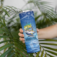 Mahi Mahi and Tuna Fish Skinny Tumbler Fishing Ocean Water Background and Nautical Compass Elements - Wonder Print Shop