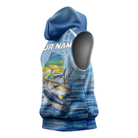 Mahi Mahi and Tuna Fish Sleeveless Hoodie Fishing Ocean Water Background and Nautical Compass Elements - Wonder Print Shop
