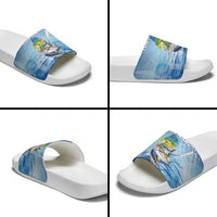 Mahi Mahi and Tuna Fish Slide Sandals Fishing Ocean Water Background and Nautical Compass Elements - Wonder Print Shop