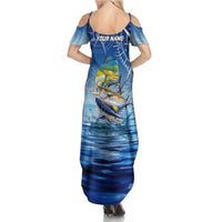 Mahi Mahi and Tuna Fish Summer Maxi Dress Fishing Ocean Water Background and Nautical Compass Elements - Wonder Print Shop