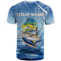 Mahi Mahi and Tuna Fish T Shirt Fishing Ocean Water Background and Nautical Compass Elements - Wonder Print Shop