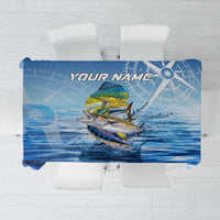Mahi Mahi and Tuna Fish Tablecloth Fishing Ocean Water Background and Nautical Compass Elements - Wonder Print Shop
