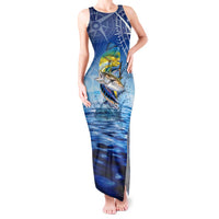 Mahi Mahi and Tuna Fish Tank Maxi Dress Fishing Ocean Water Background and Nautical Compass Elements - Wonder Print Shop
