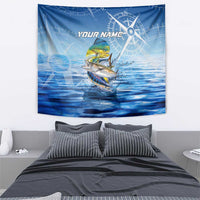 Mahi Mahi and Tuna Fish Tapestry Fishing Ocean Water Background and Nautical Compass Elements - Wonder Print Shop