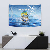 Mahi Mahi and Tuna Fish Tapestry Fishing Ocean Water Background and Nautical Compass Elements - Wonder Print Shop