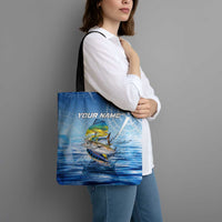 Mahi Mahi and Tuna Fish Tote Bag Fishing Ocean Water Background and Nautical Compass Elements - Wonder Print Shop