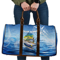 Mahi Mahi and Tuna Fish Travel Bag Fishing Ocean Water Background and Nautical Compass Elements - Wonder Print Shop