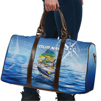 Mahi Mahi and Tuna Fish Travel Bag Fishing Ocean Water Background and Nautical Compass Elements - Wonder Print Shop
