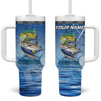 Mahi Mahi and Tuna Fish Tumbler With Handle Fishing Ocean Water Background and Nautical Compass Elements - Wonder Print Shop