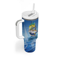 Mahi Mahi and Tuna Fish Tumbler With Handle Fishing Ocean Water Background and Nautical Compass Elements - Wonder Print Shop