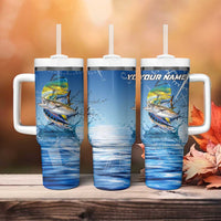 Mahi Mahi and Tuna Fish Tumbler With Handle Fishing Ocean Water Background and Nautical Compass Elements - Wonder Print Shop