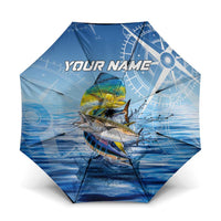 Mahi Mahi and Tuna Fish Umbrella Fishing Ocean Water Background and Nautical Compass Elements - Wonder Print Shop