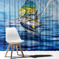 Mahi Mahi and Tuna Fish Window Curtain Fishing Ocean Water Background and Nautical Compass Elements - Wonder Print Shop