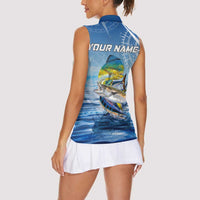 Mahi Mahi and Tuna Fish Women Sleeveless Polo Shirt Fishing Ocean Water Background and Nautical Compass Elements - Wonder Print Shop