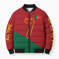 Portugal Football Number 7 GOAT Bomber Puffer Jacket Records Follow Me Sports Quote Line Art