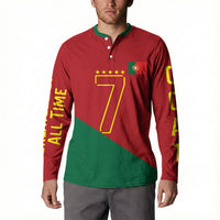 Portugal Football Number 7 GOAT Button Sweatshirt Records Follow Me Sports Quote Line Art