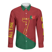 Portugal Football Number 7 GOAT Long Sleeve Button Shirt Records Follow Me Sports Quote Line Art