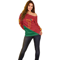 Portugal Football Number 7 GOAT Off Shoulder Sweater Records Follow Me Sports Quote Line Art