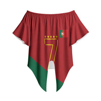 Portugal Football Number 7 GOAT Off Shoulder Wrap Waist Top Records Follow Me Sports Quote Line Art