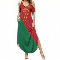 Portugal Football Number 7 GOAT Summer Maxi Dress Records Follow Me Sports Quote Line Art
