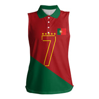 Portugal Football Number 7 GOAT Women Sleeveless Polo Shirt Records Follow Me Sports Quote Line Art