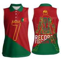Portugal Football Number 7 GOAT Women Sleeveless Polo Shirt Records Follow Me Sports Quote Line Art
