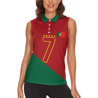 Portugal Football Number 7 GOAT Women Sleeveless Polo Shirt Records Follow Me Sports Quote Line Art