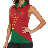 Portugal Football Number 7 GOAT Women Sleeveless Polo Shirt Records Follow Me Sports Quote Line Art