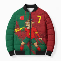 Portugal Football Bomber Puffer Jacket Goat Number 7 Greatest Of All Time Abstract Grunge