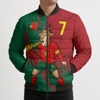 Portugal Football Bomber Puffer Jacket Goat Number 7 Greatest Of All Time Abstract Grunge