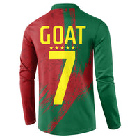 Portugal Football Button Sweatshirt Goat Number 7 Greatest Of All Time Abstract Grunge